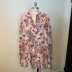 NWT Free People Pink Floral Long Sleeve Mini Dress